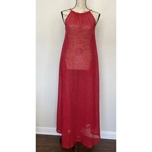 NWT‎ Haute Hippie Knit/ Crochet Halter Maxi Cover Up, Size M, Red,